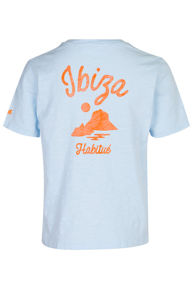 Flamed Cotton T-shirt With Ibiza Mono Print