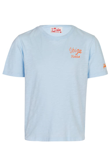 Flamed Cotton T-shirt With Ibiza Mono Print