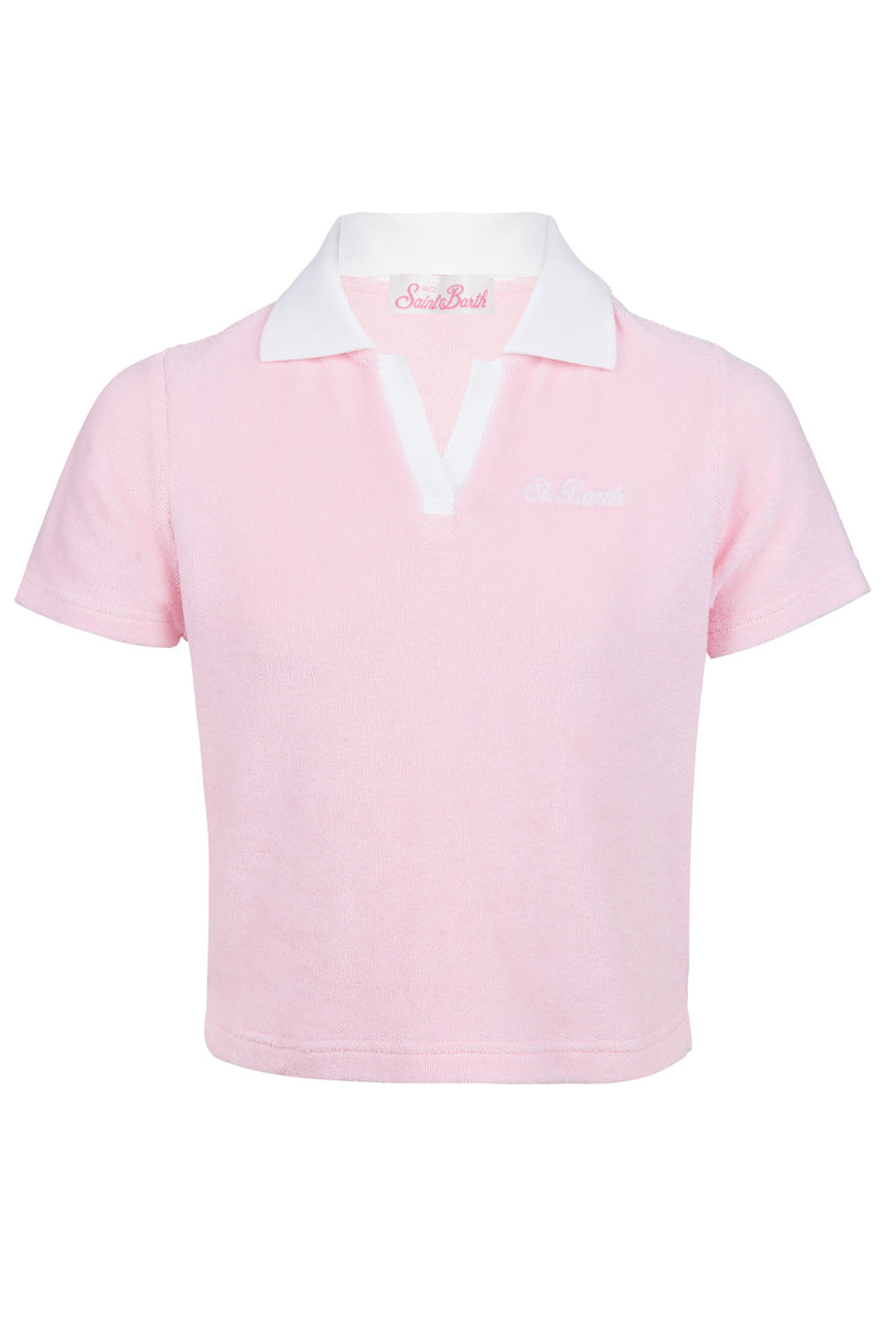 Girl Pink And White Terry Polo Shirt