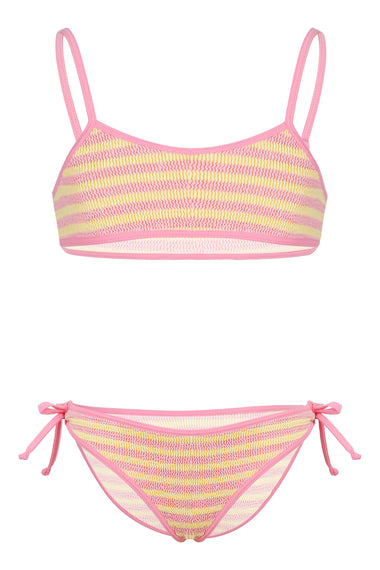 Jaiden Crinkle Bralette Bikini Stripes Pink