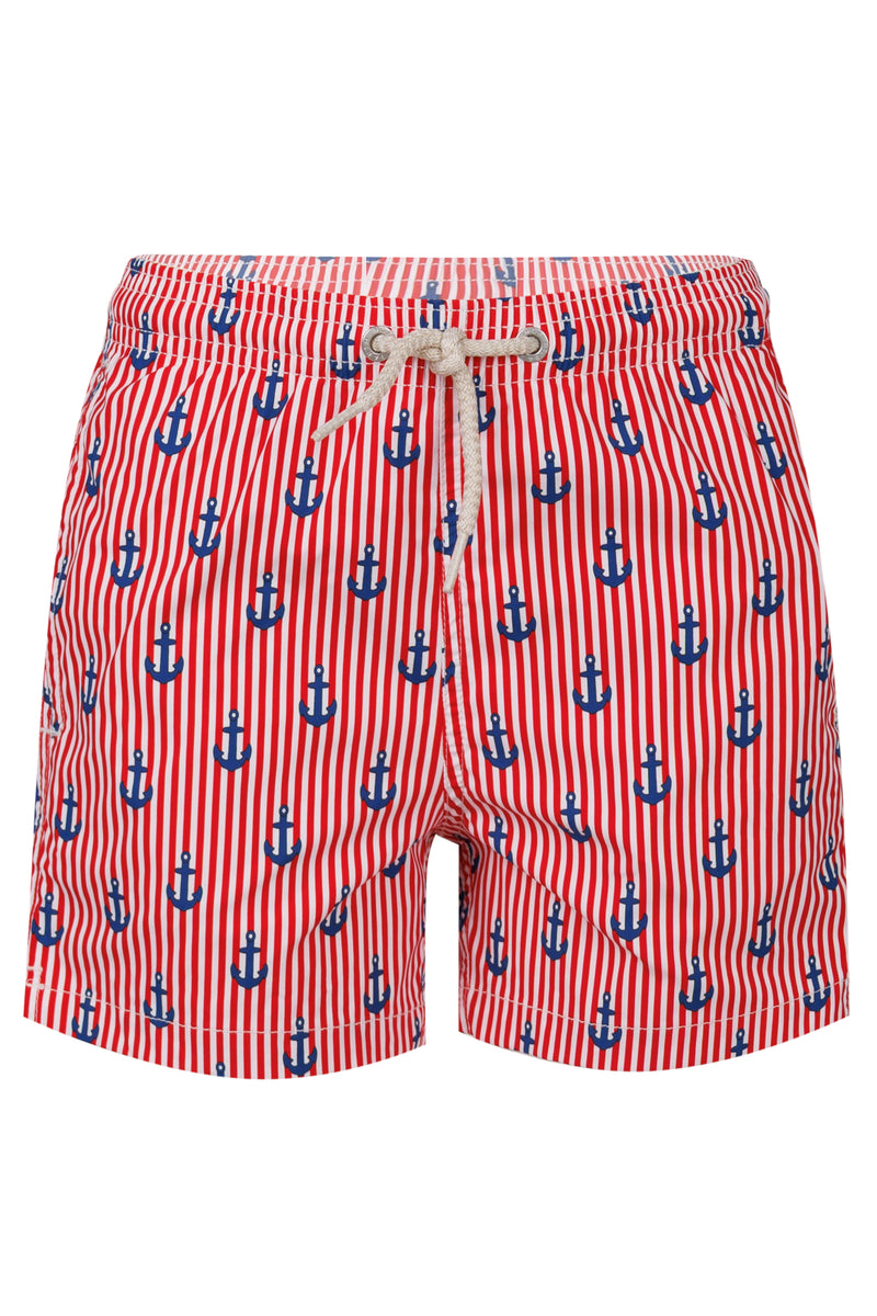 Jean Lighting Swim Shorts With Anchor Stripes Print