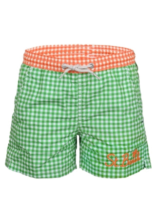 Jean Pocket Checkered Green/Orange Boys Swimshorts