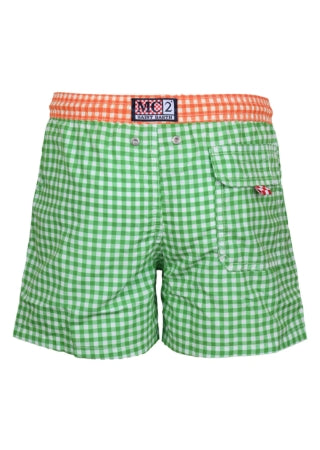 Load image into Gallery viewer, Jean Pocket Checkered Green/Orange Boys Swimshorts
