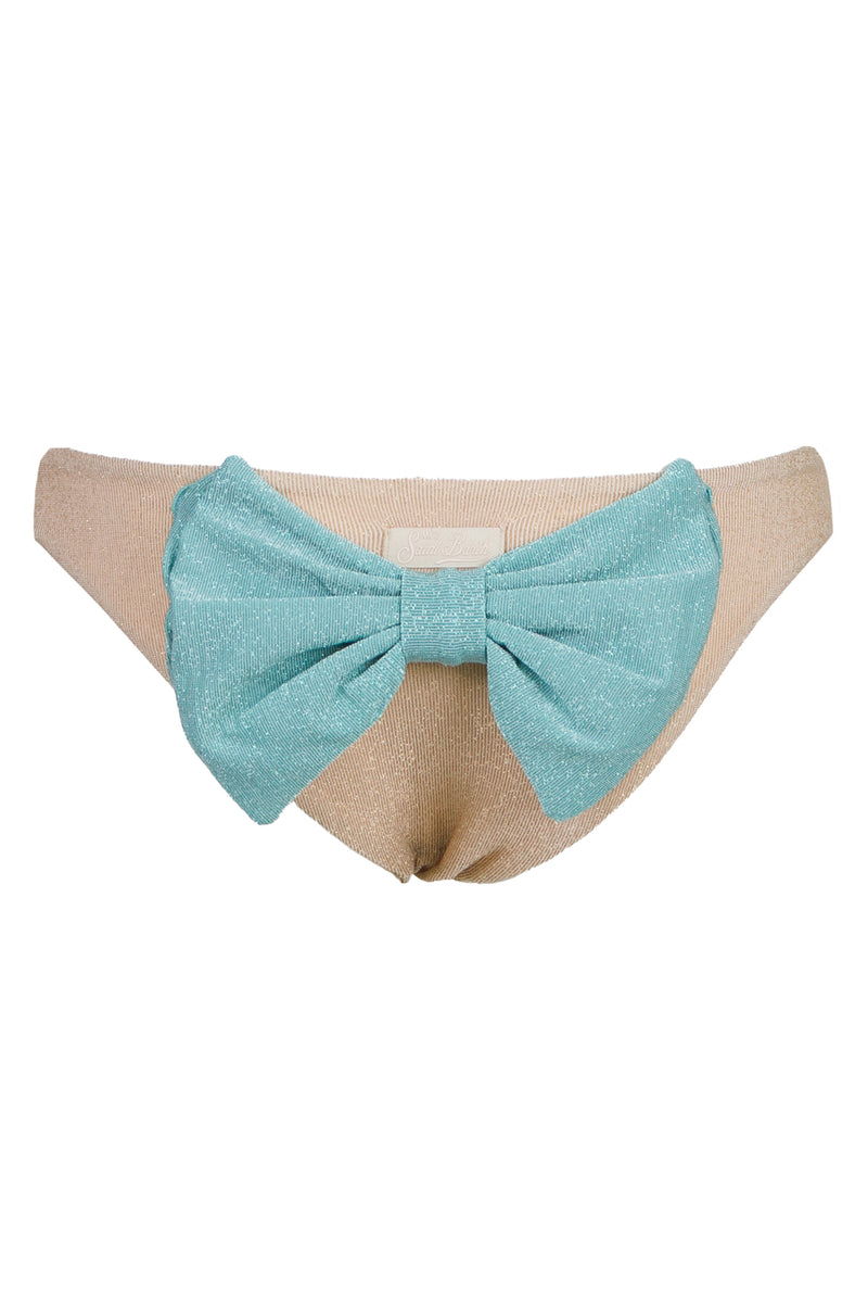 Madame Swim Briefs Lurex Gold With Green Slip Bow