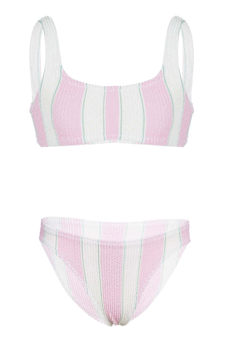 Pink with Green Striped Crinkle Classic Bralette Bikini Baker