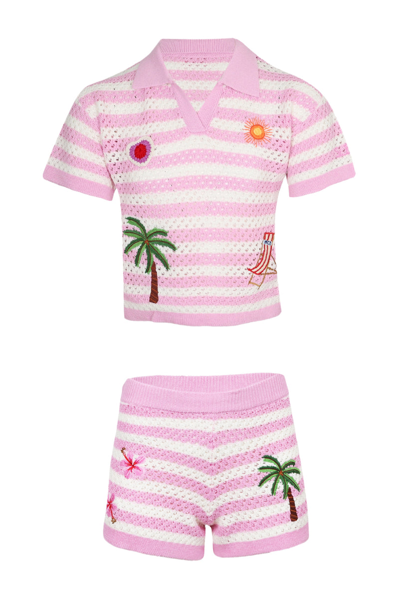 Pixie and Yvette Cotton Blend Knit Set Pink Stripes