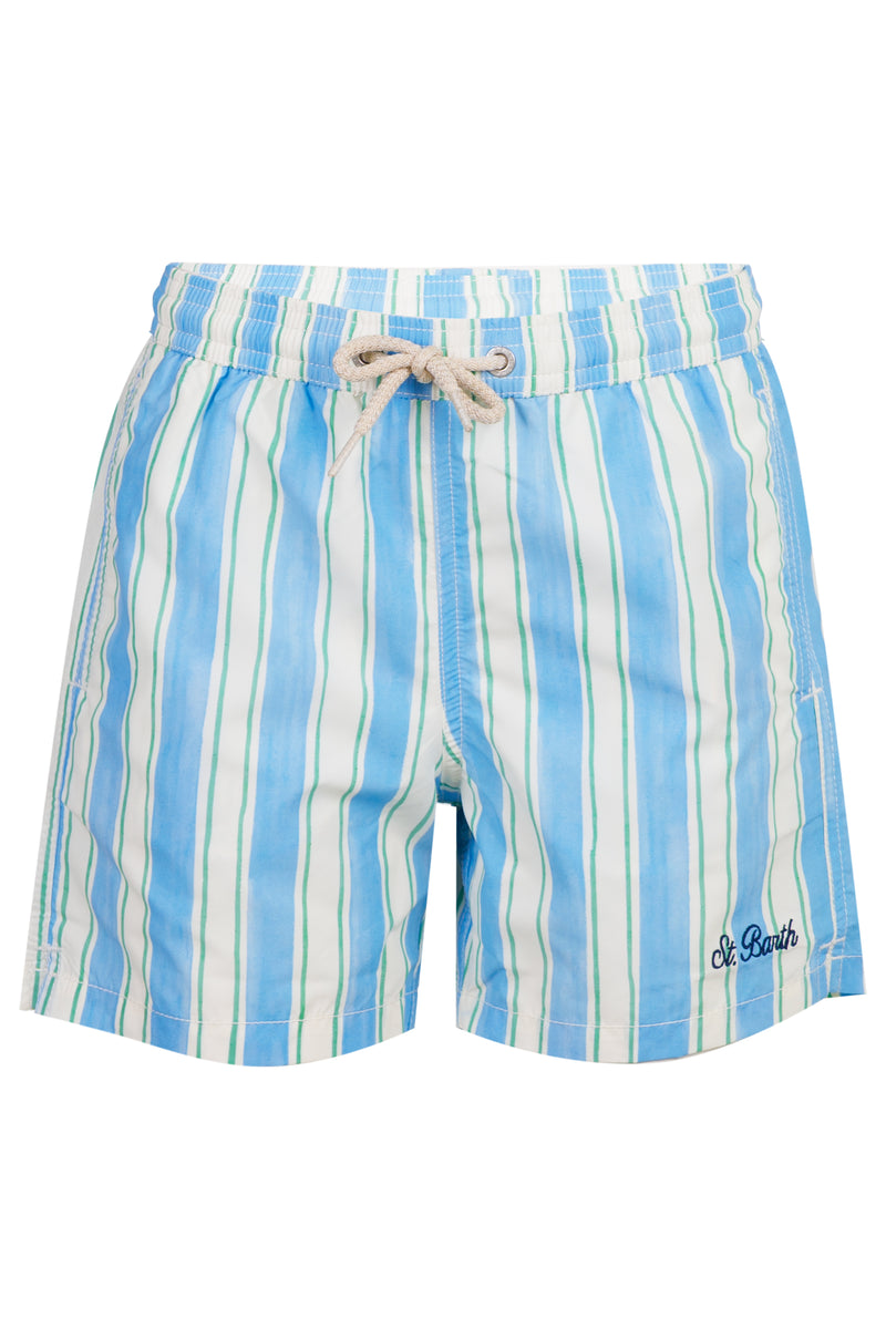 Syros Swim Shorts With Blue Big Stripes