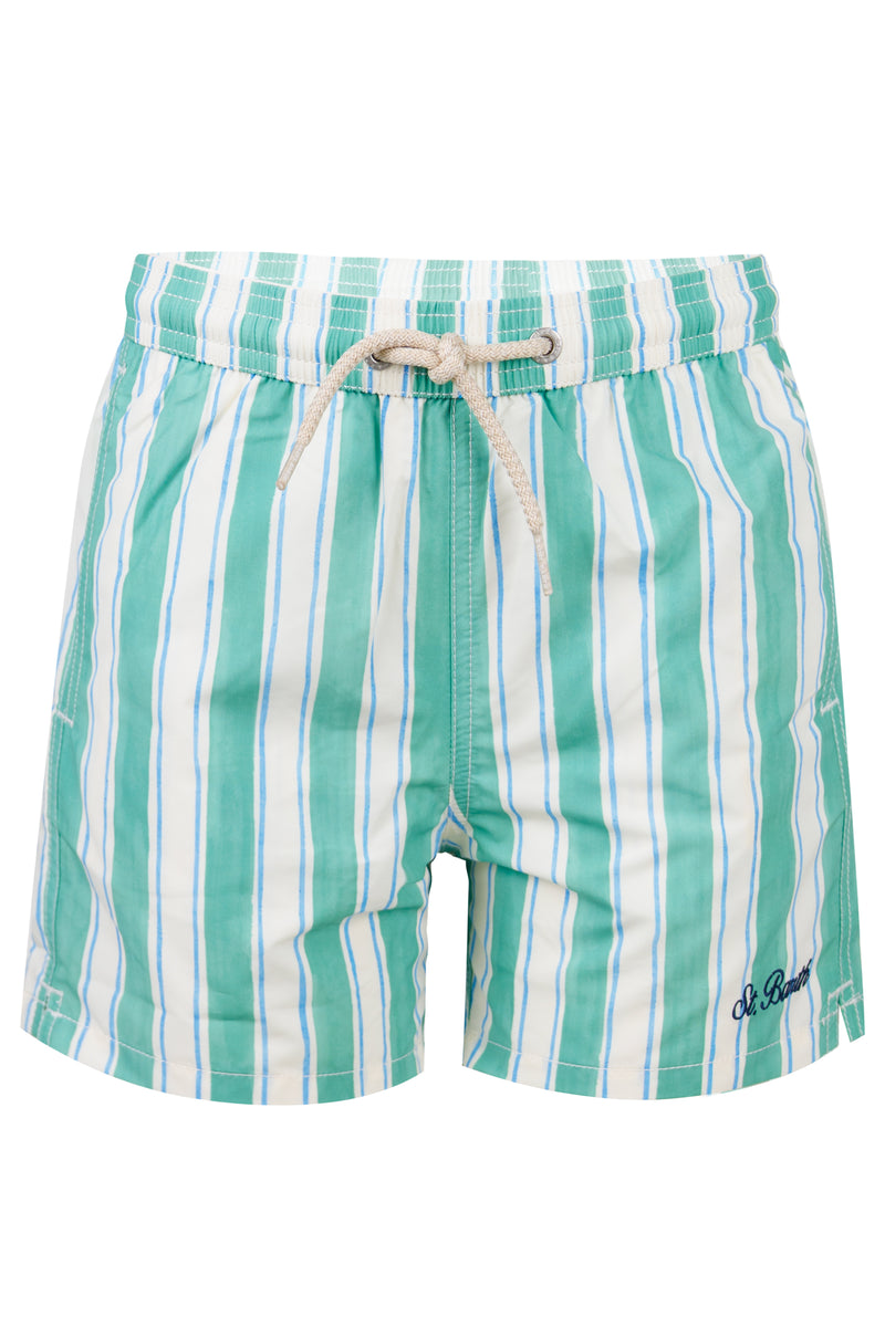 Syros Swim Shorts With Green Striped Pattern