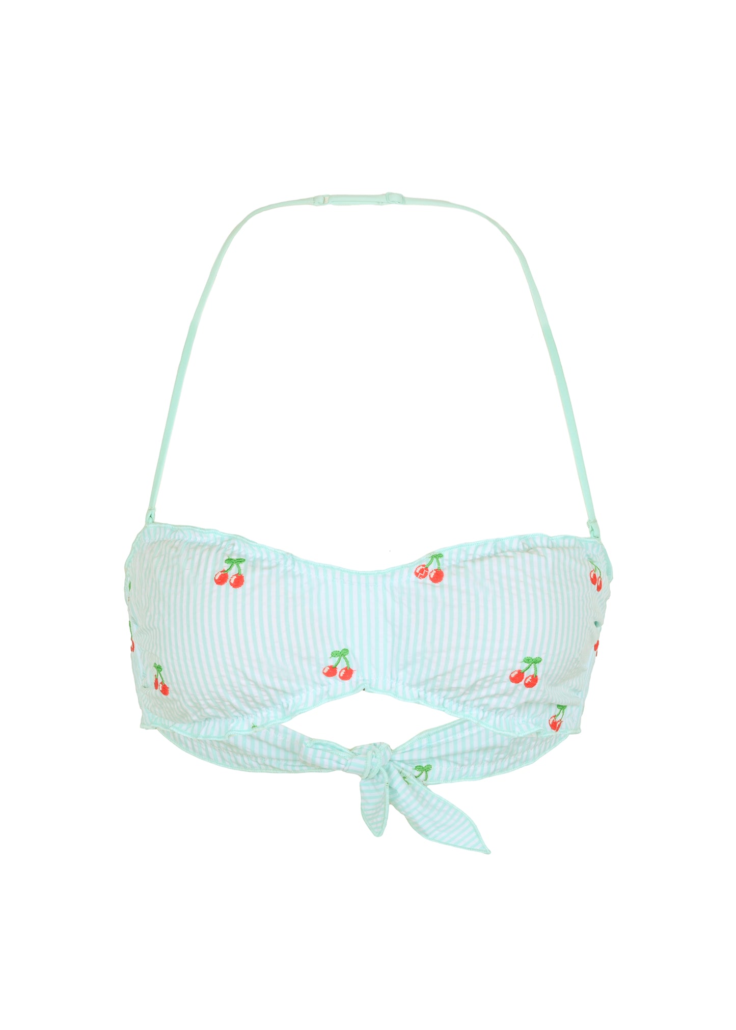 Load image into Gallery viewer, Libra Frou Frou Bandeau Womens Bikini Top Seersucker Stripes Cherry
