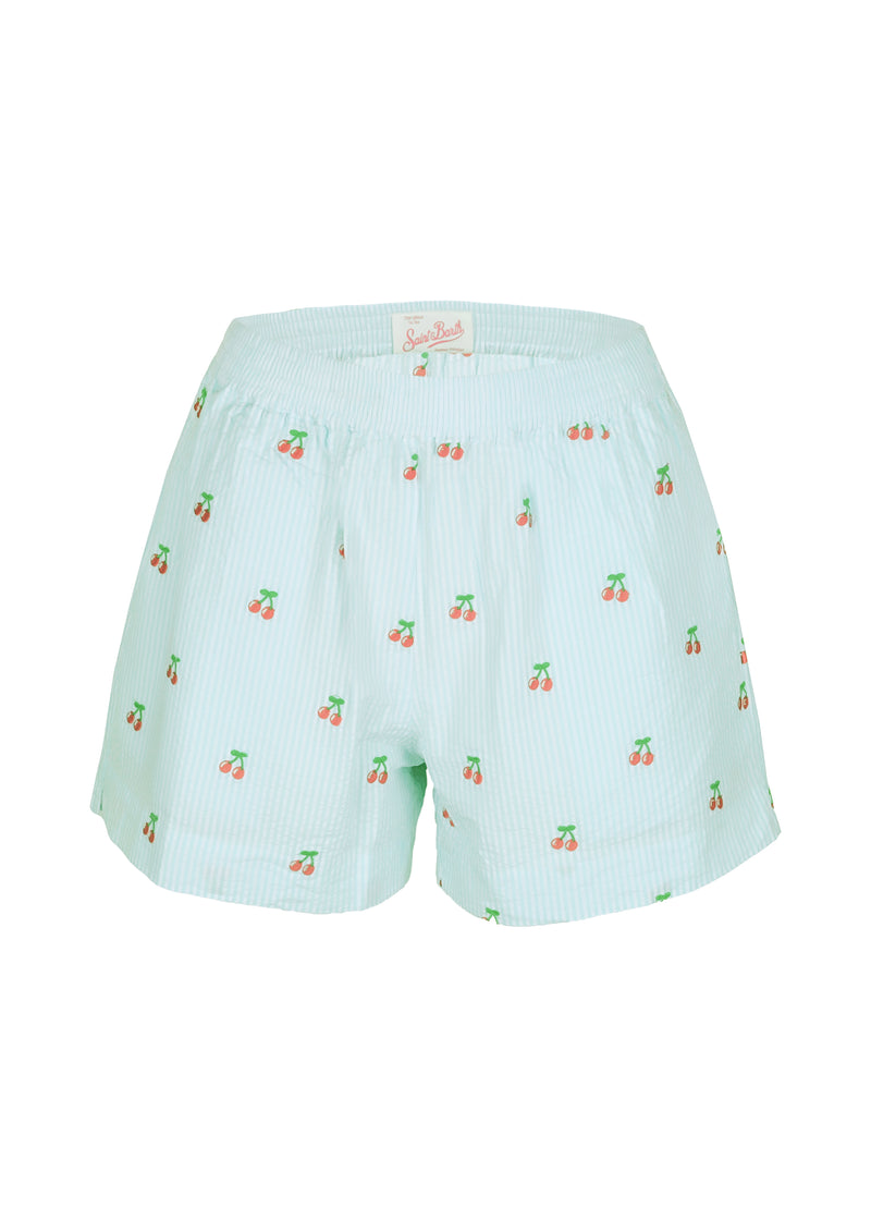 Meave Pull Up Shorts Seersucker Stripes Cherry