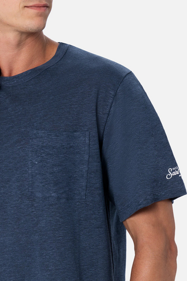 Ecstasea Man Linen T-shirt Blue Navy