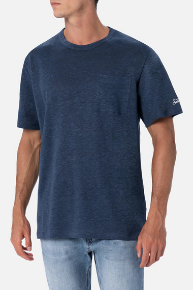 Ecstasea Man Linen T-shirt Blue Navy