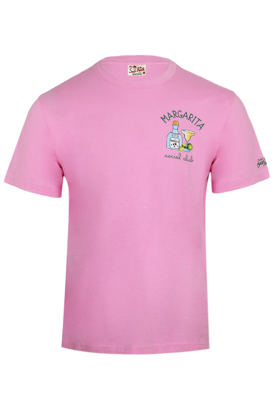 Cotton T-shirt with Embroidery and Margarita Social Club Print