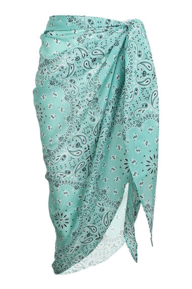 Oasi Silk Voile Long Pareo with Bandanna Print Sage Green