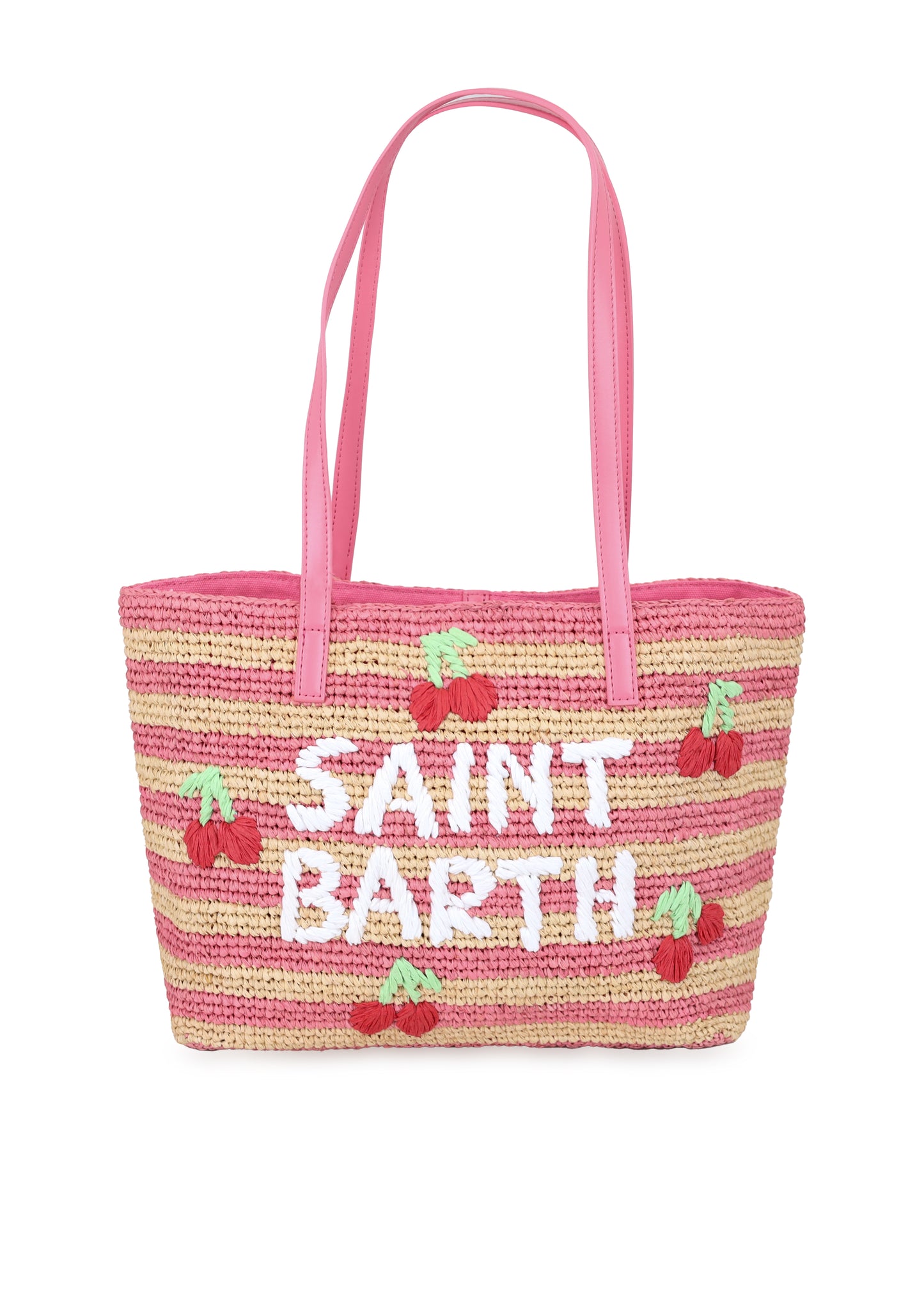 Load image into Gallery viewer, Raffia City Mid Cherry Stripes Bag
