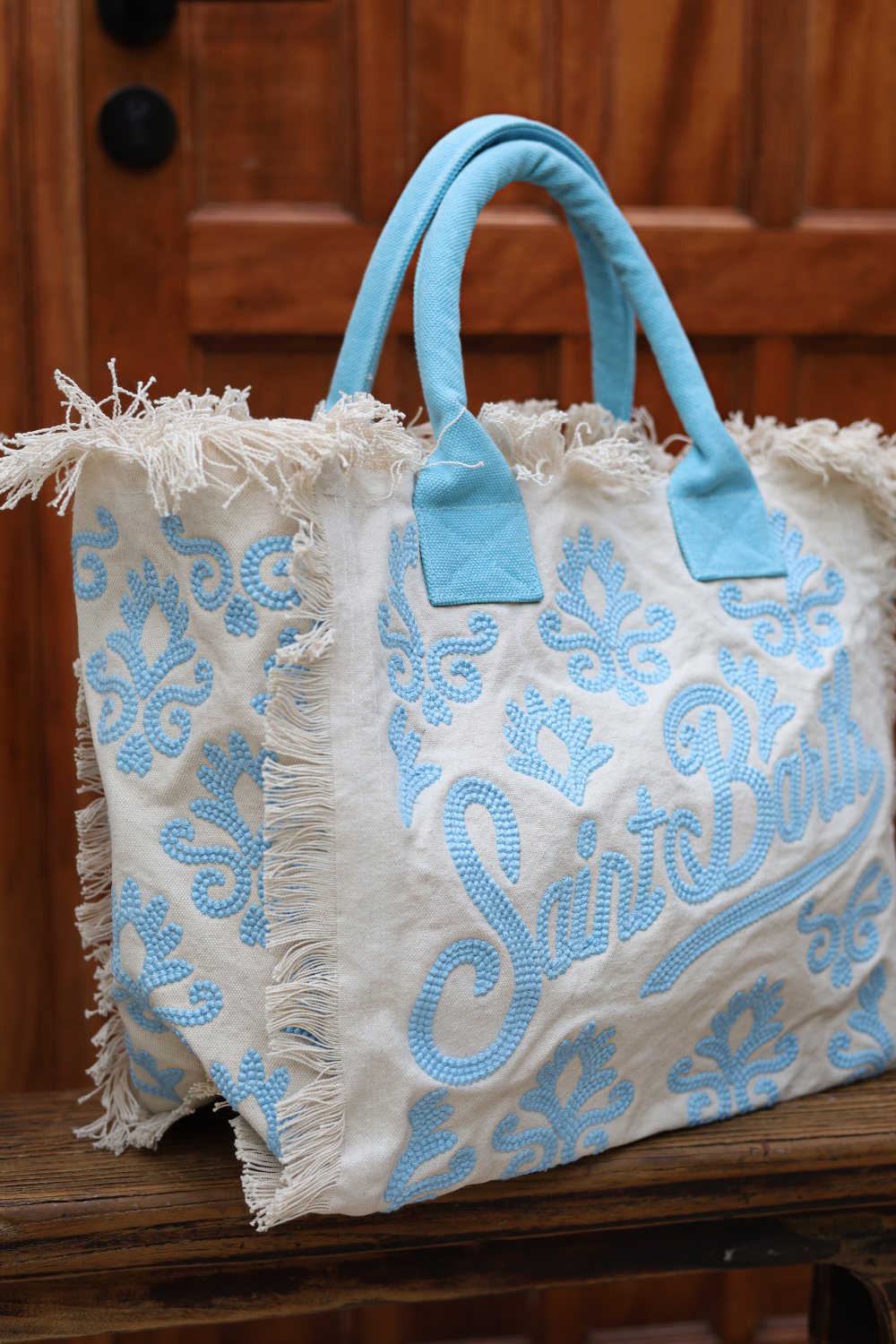Load image into Gallery viewer, Vanity Rug White and Blue Tote Bag
