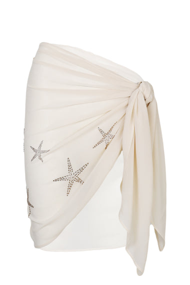 Woman Short Sarong Georgette Starfish Strass