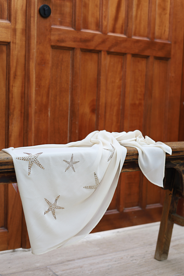 Woman Short Sarong Georgette Starfish Strass