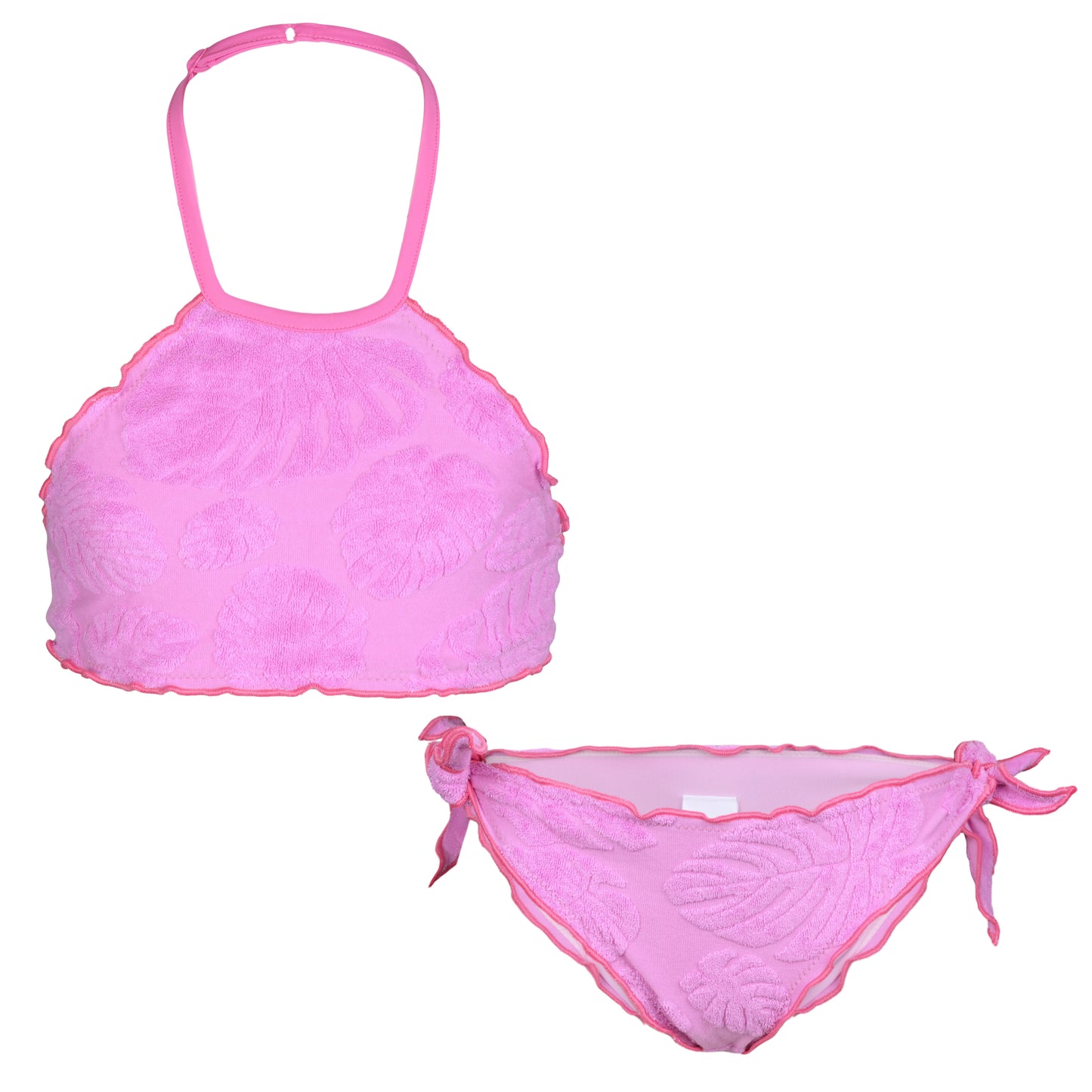 Load image into Gallery viewer, Hope Frou Frou Girls Bikini Terry Embossed Leaf Pink - Girls Bikini
