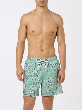 Men's Swim Short Caprese with Sage Green Bandana Print