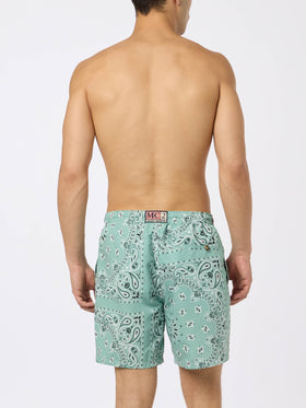 Men's Swim Short Caprese with Sage Green Bandana Print