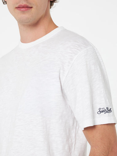 White Cotton T-Shirt President with Embroidery