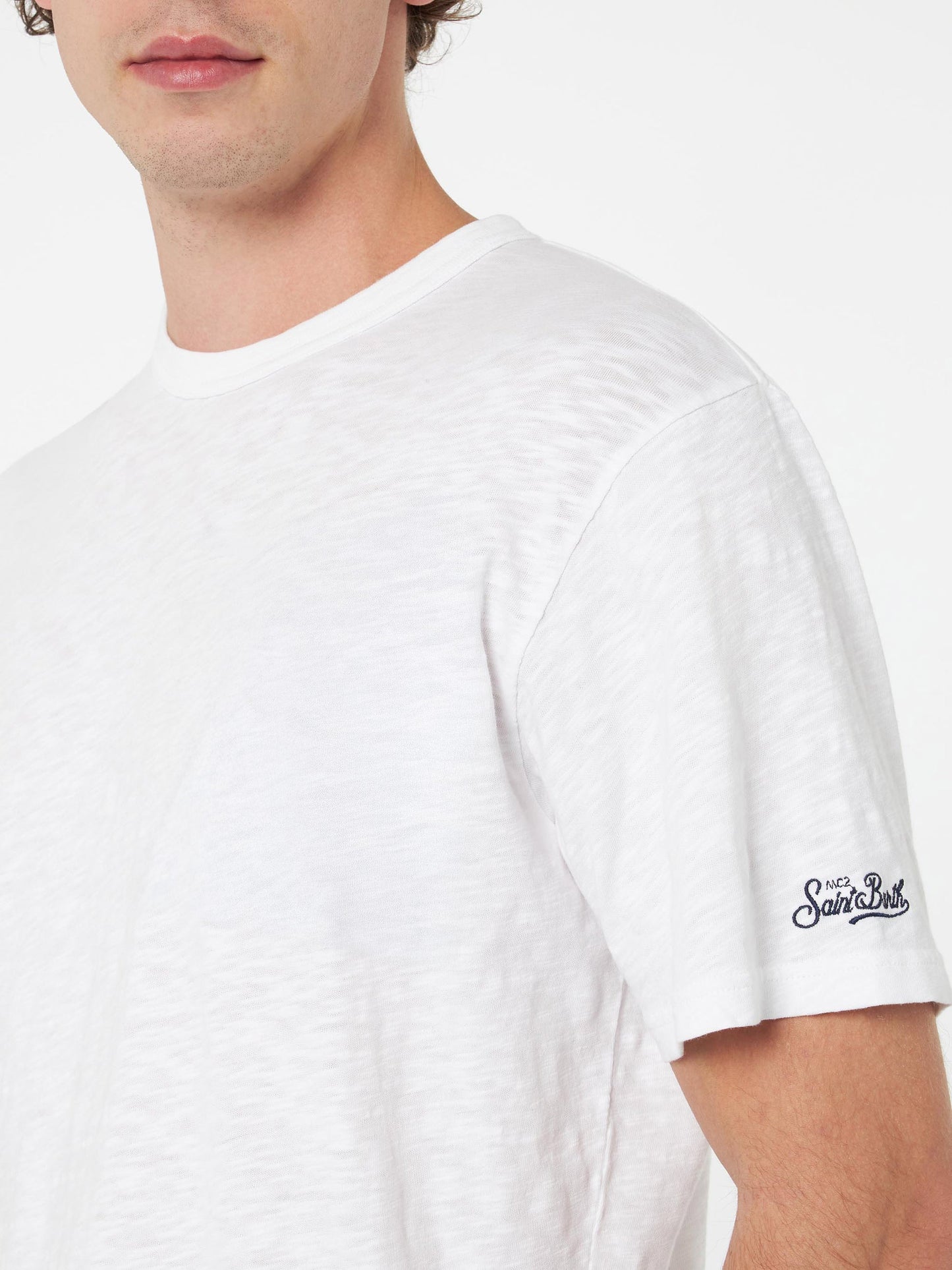Load image into Gallery viewer, White Cotton T-Shirt President with Embroidery

