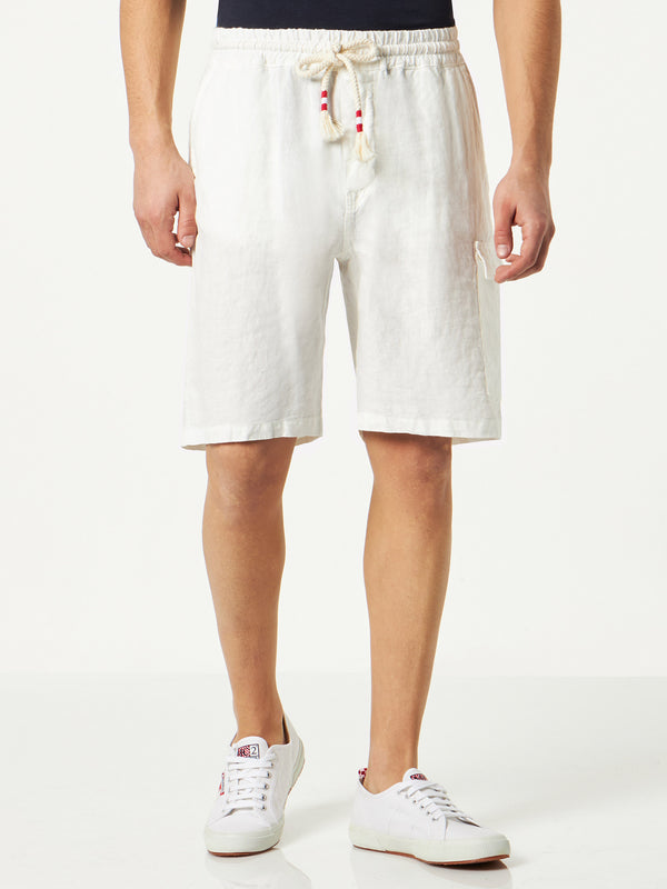 Load image into Gallery viewer, White Bermuda Linen Short - Shorts
