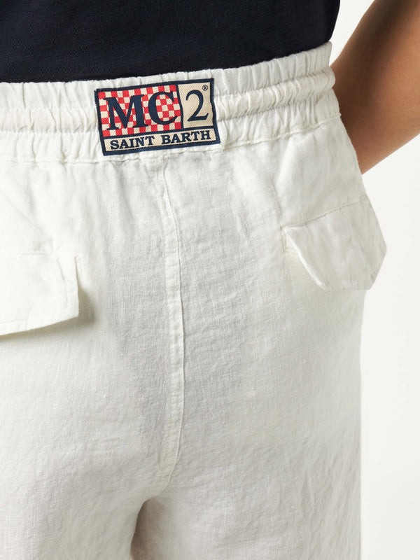 Load image into Gallery viewer, White Bermuda Linen Short - Shorts
