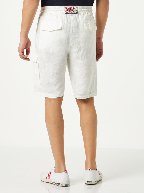 Load image into Gallery viewer, White Bermuda Linen Short - Shorts
