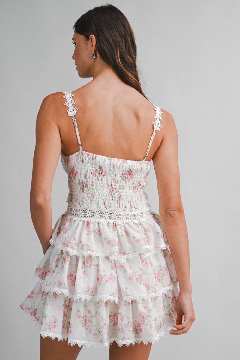 Load image into Gallery viewer, Floral Printed Lace Mini Dress Pink
