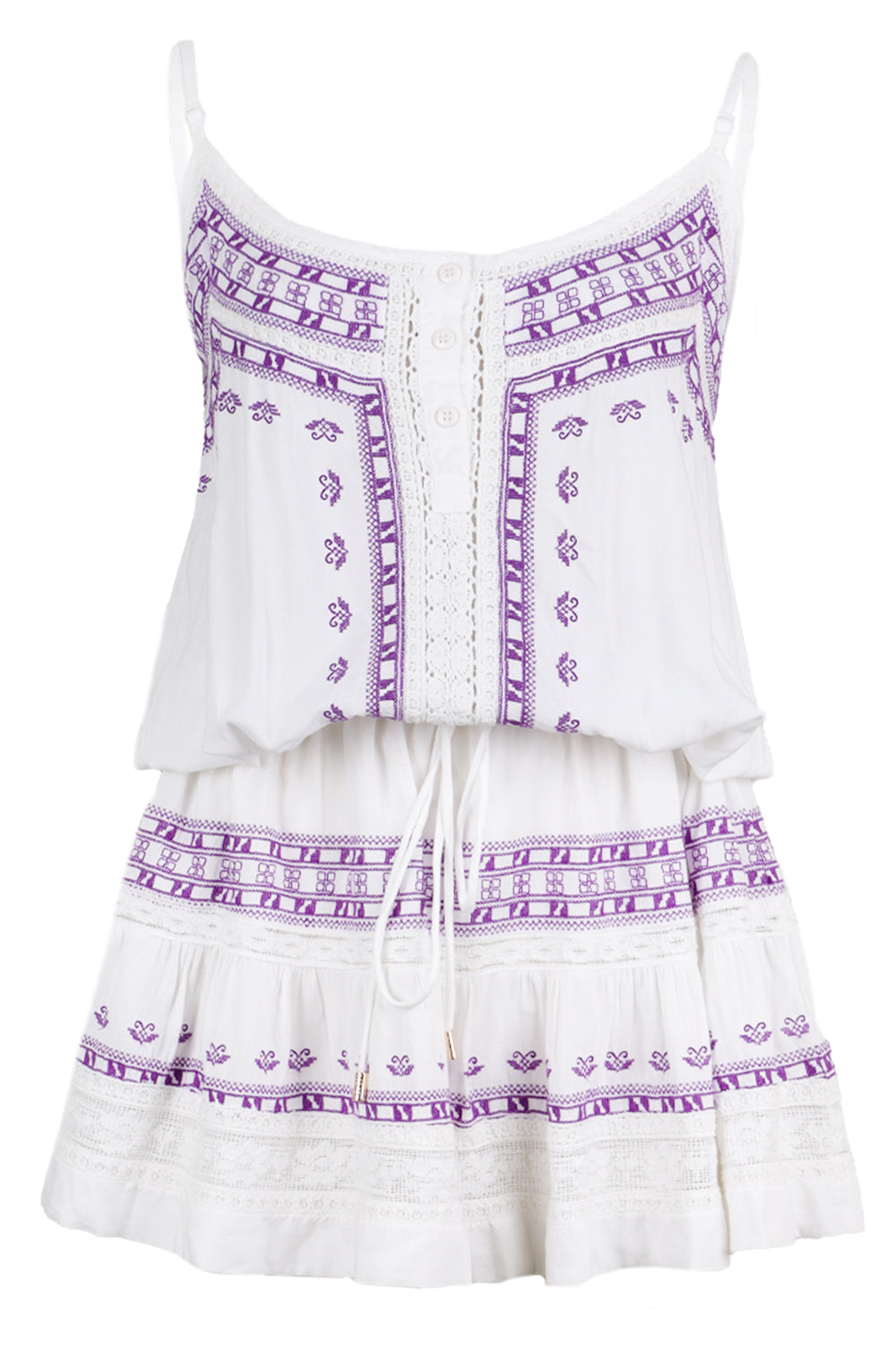 Embroidered White Mini Dress - Karen Dress in Violet/White