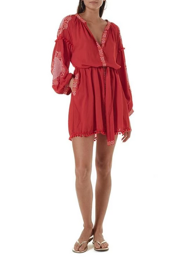 Katya Short Kaftan Red/White - Kaftan