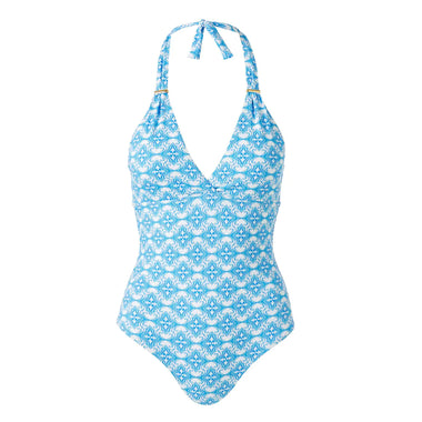 Supportive One Piece Swimsuit - Blue Halter Neck Rimini - One Piece