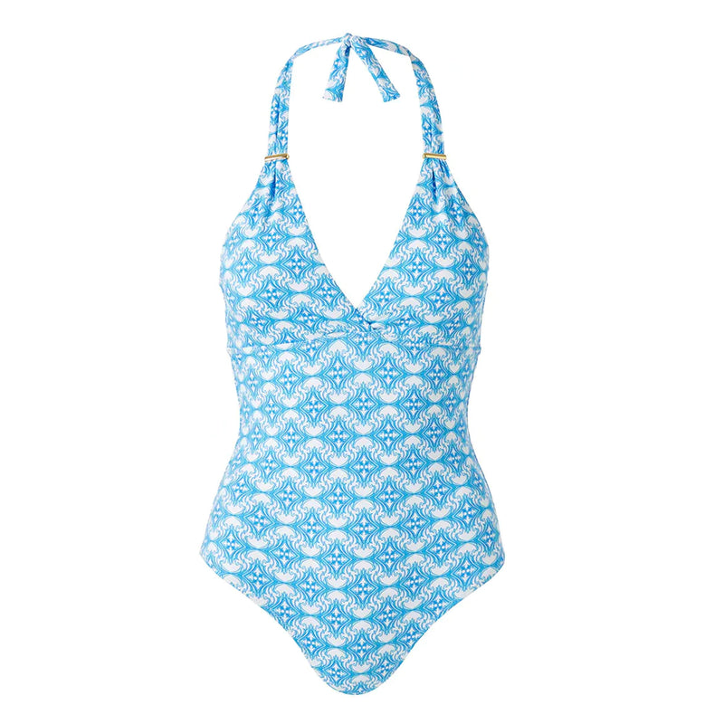 Supportive One Piece Swimsuit - Blue Halter Neck Rimini