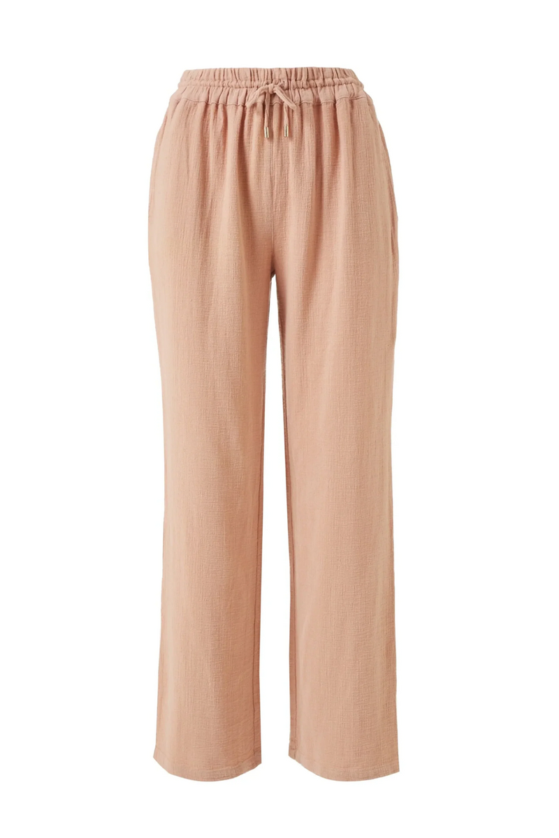 Womens Straight Leg Trousers Tan - Krissy Drawstring Trousers