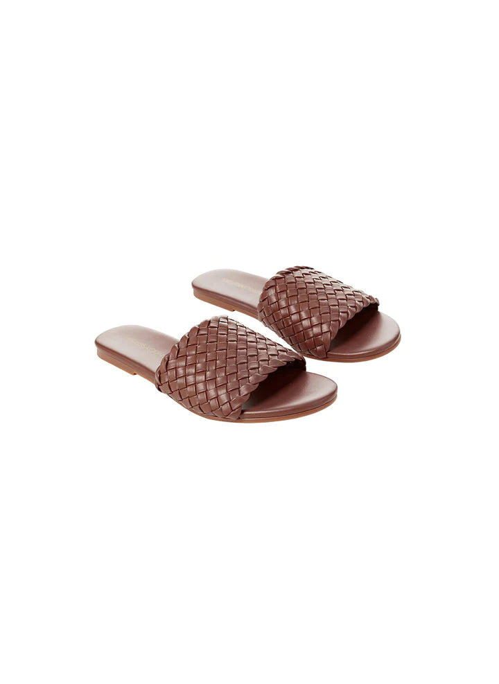 Load image into Gallery viewer, Woven Slider Sandals Dark Tan - Shoes
