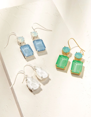 Mermaid Glass Teardrop Earrings White Silver - Earrings