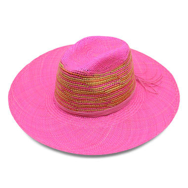 Milano Clasico Wide Brim Bubblegum Pink Hat With Orange Crochet - Hat