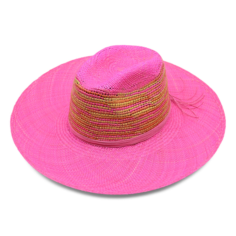 Milano Clasico Wide Brim Bubblegum Pink Hat With Orange Crochet
