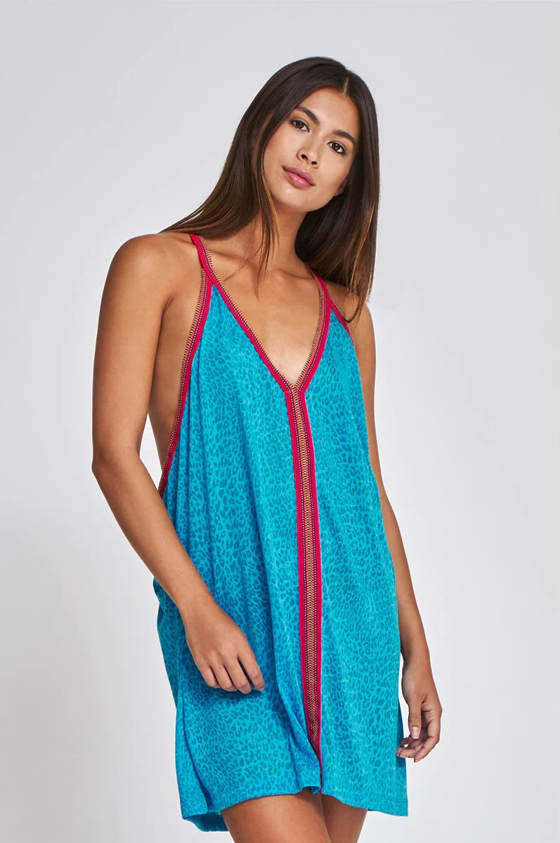 Blue Bikini Cover Up - Mini Cheetah Sundress