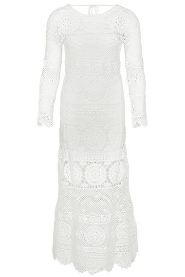 Long Sleeved Crochet Dress in White - ONE SIZE - Dress