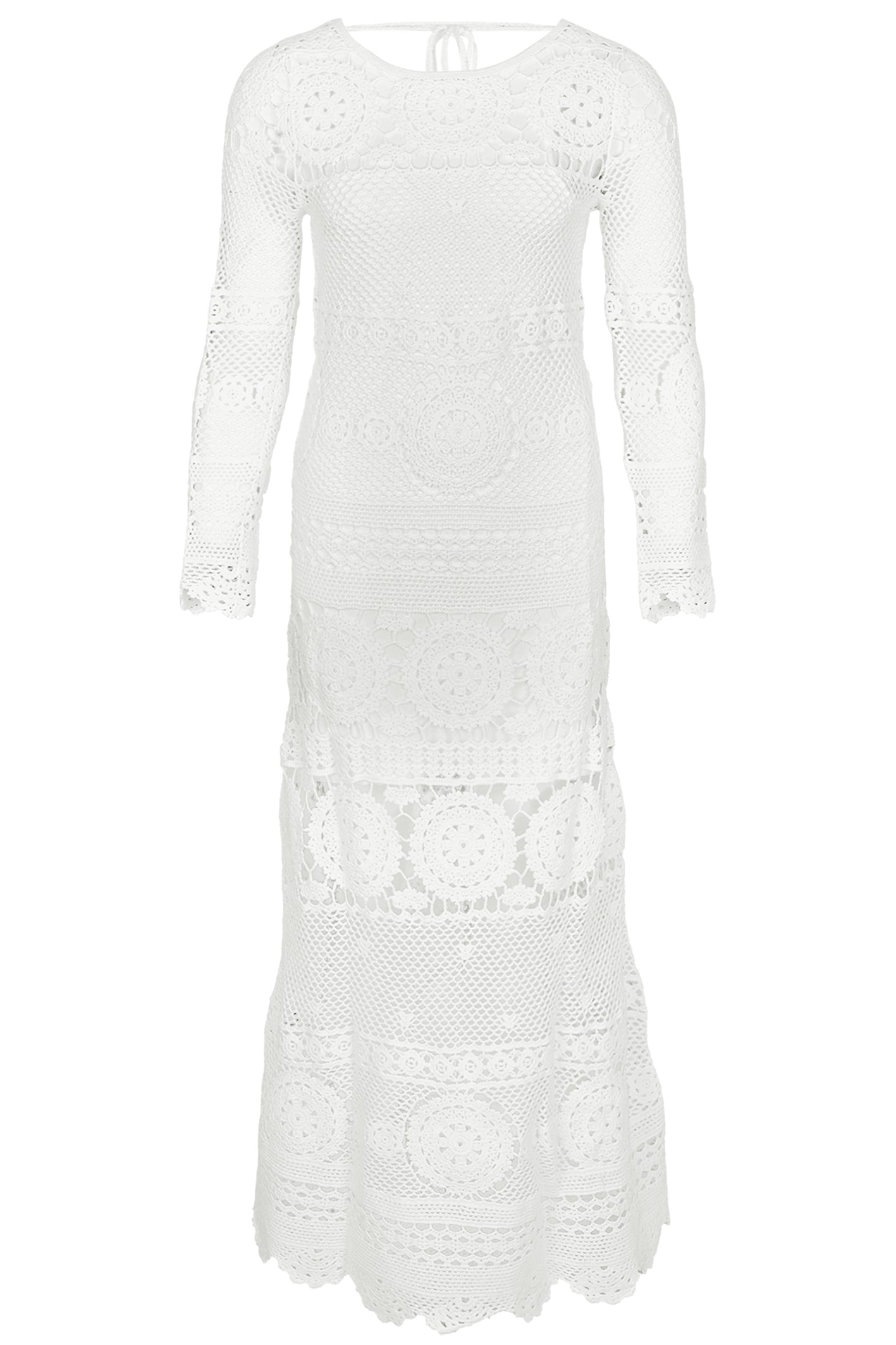 Long Sleeved Crochet Dress in White - ONE SIZE - Dress