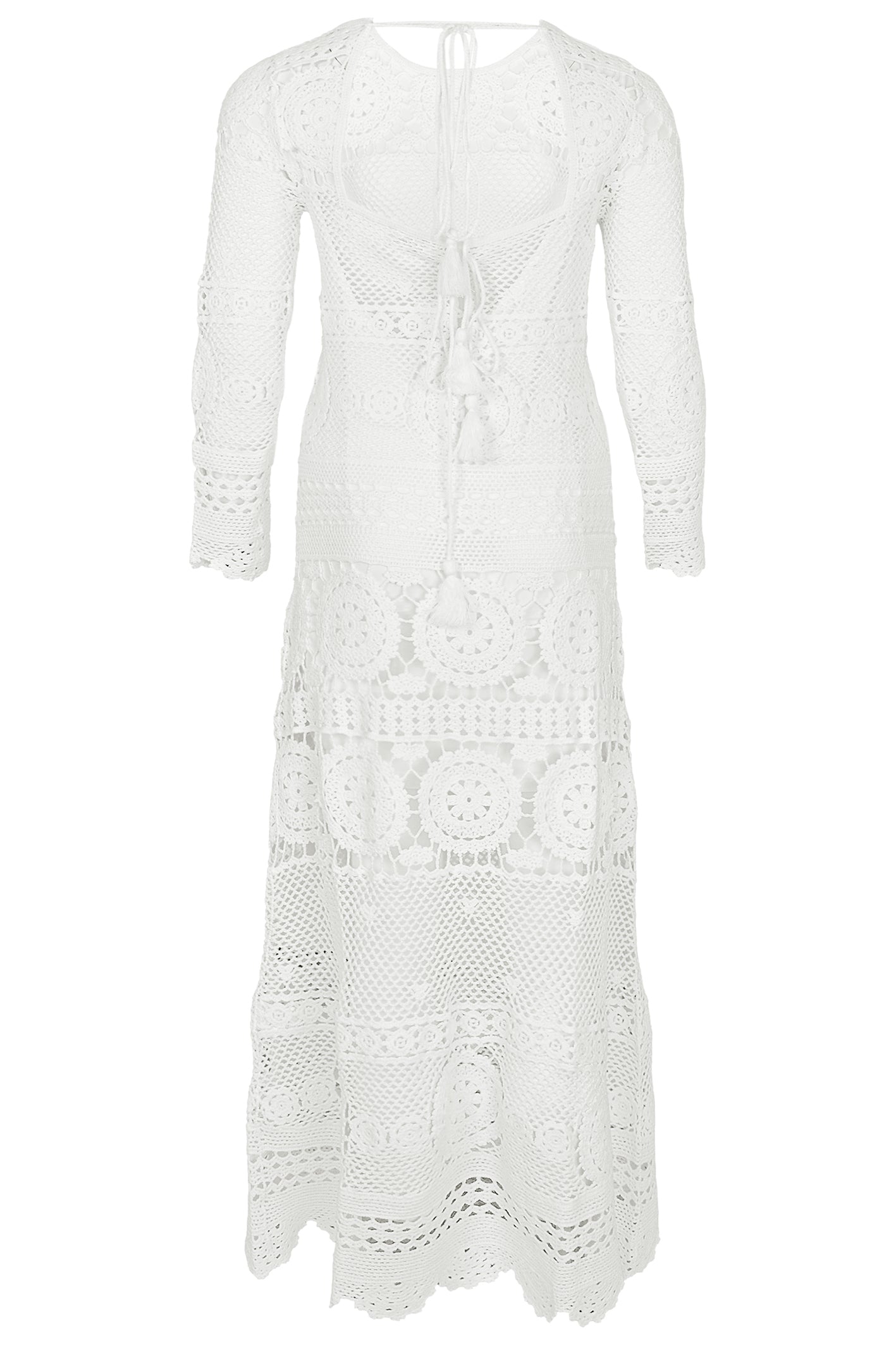 Load image into Gallery viewer, Long Sleeved Crochet Dress in White - ONE SIZE - Dress
