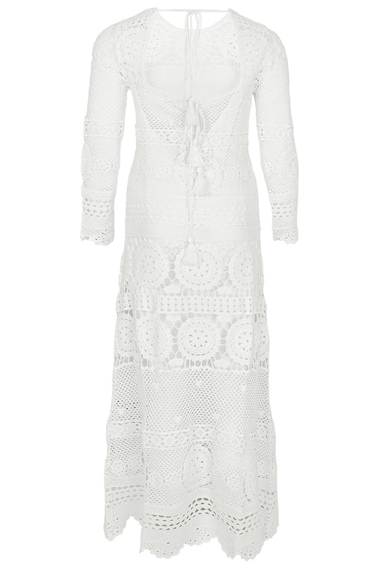 Long Sleeved Crochet Dress in White