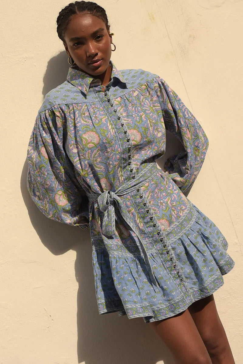 Load image into Gallery viewer, Lorena Short Dress Blue - ONE SIZE - Dress
