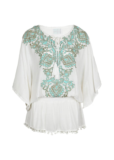 Natalya Short Dress Ecru Aqua - ONE SIZE - Dress