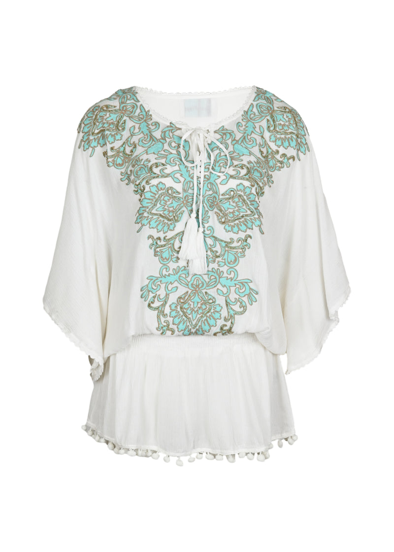 Natalya Short Dress Ecru Aqua