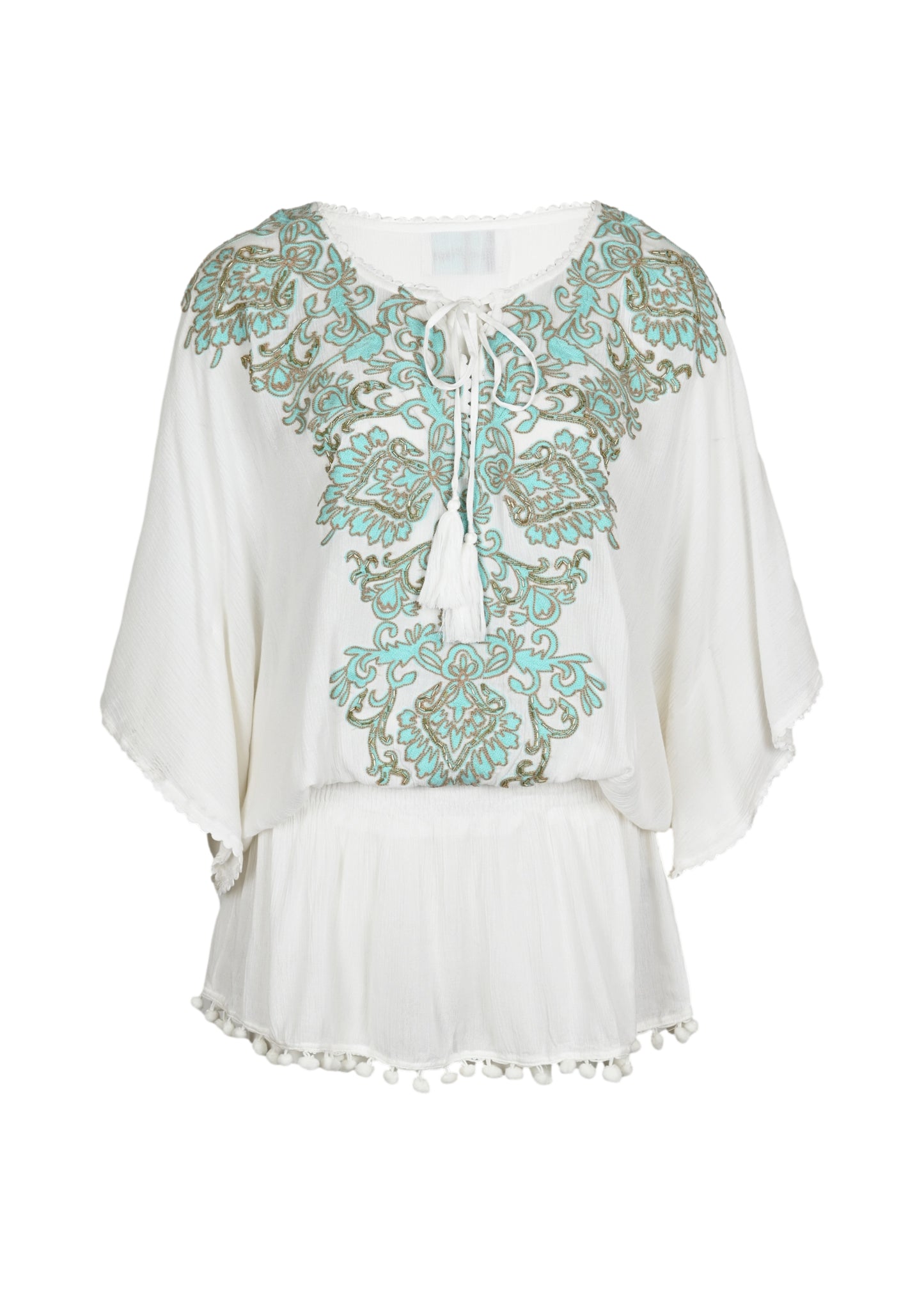 Load image into Gallery viewer, Natalya Short Dress Ecru Aqua - ONE SIZE - Dress
