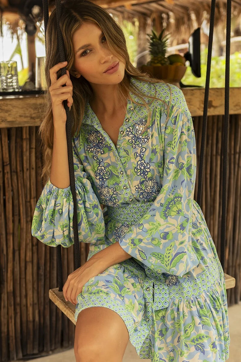 Load image into Gallery viewer, Stefania Short Dress Blue - ONE SIZE - Dress
